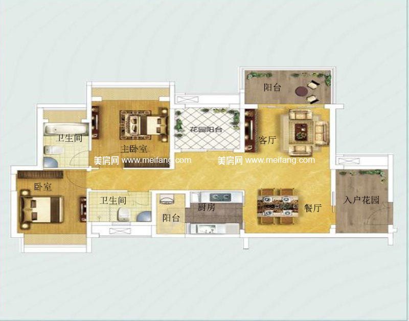 恒大美丽沙 D户型 2房2厅 建面98㎡