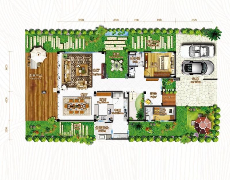 B102系列 别墅 5室3厅 642㎡ 一层平面图