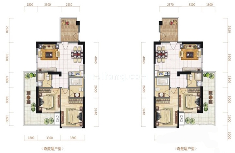 1-S户型 1室1厅1卫1厨 45㎡