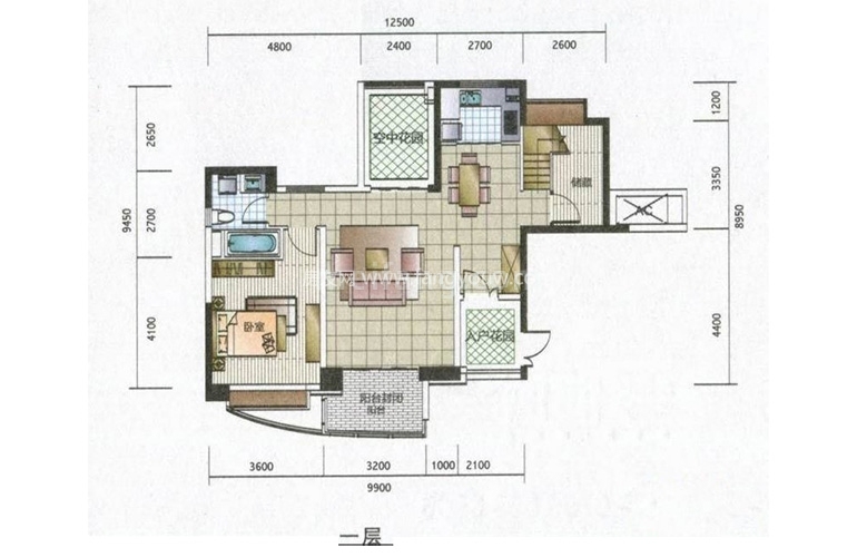 华融琴海湾01户型二层 4室3厅3卫1厨 建面219㎡