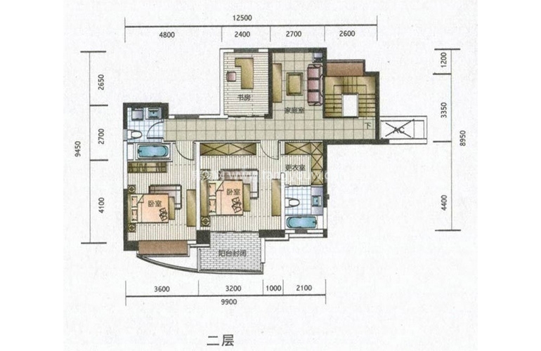 华融琴海湾01户型一层 4室3厅3卫1厨 建面219㎡