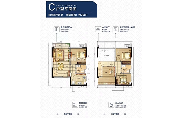 佳兆业大都汇 C户型 4室2厅2卫1厨 70㎡