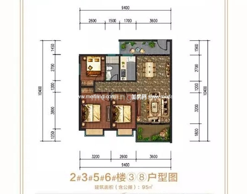 新科桃园38户型 3房2厅1厨1卫 95㎡