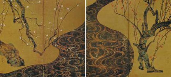 尾形光琳 《红白梅图》屏风 尾形光琳 《红白梅图》屏风