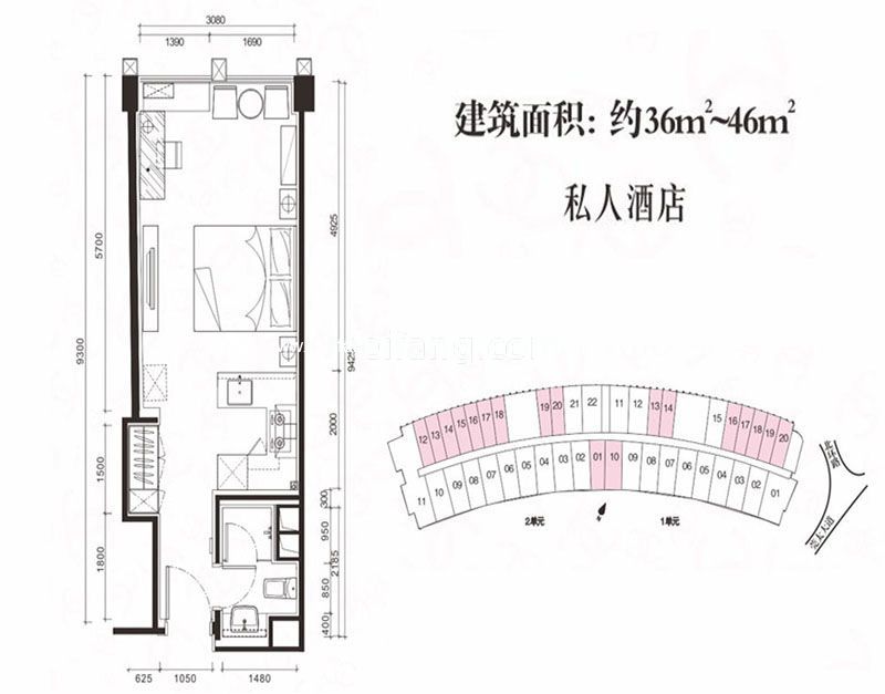 36-46平单房户型1