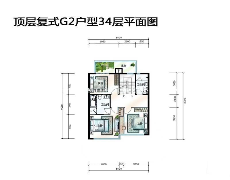 顶层复式G2户型34层平面图