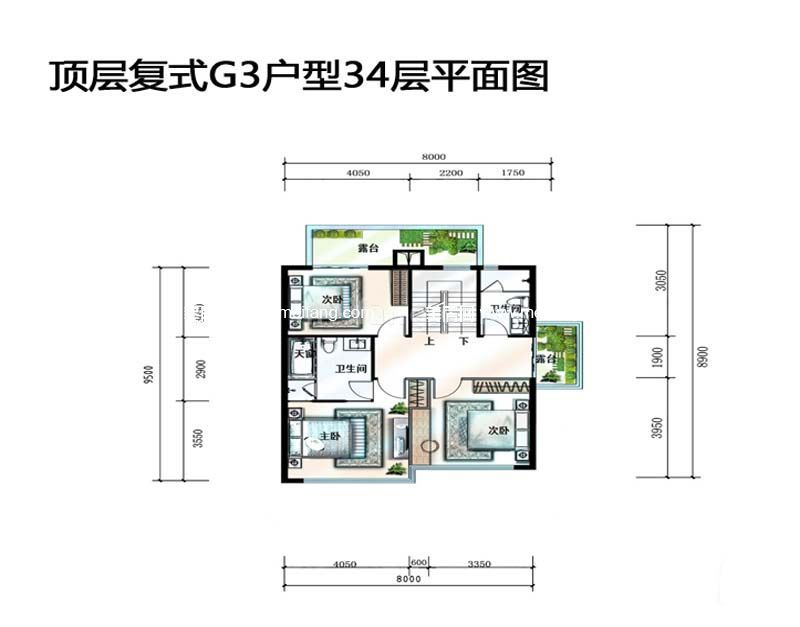 顶层复式G3户型34层平面图
