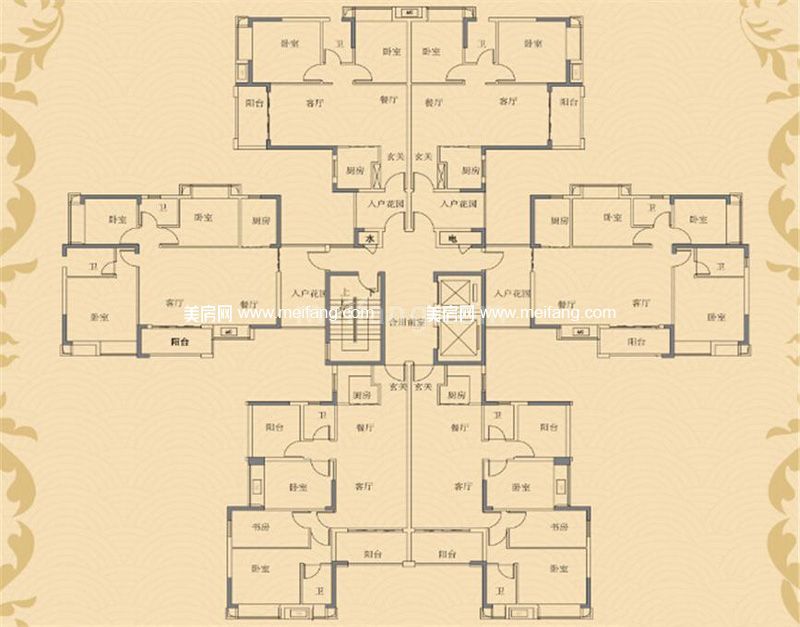 汉邦&middot;雍景居2栋标准户型 3室2厅1厨2卫 97㎡