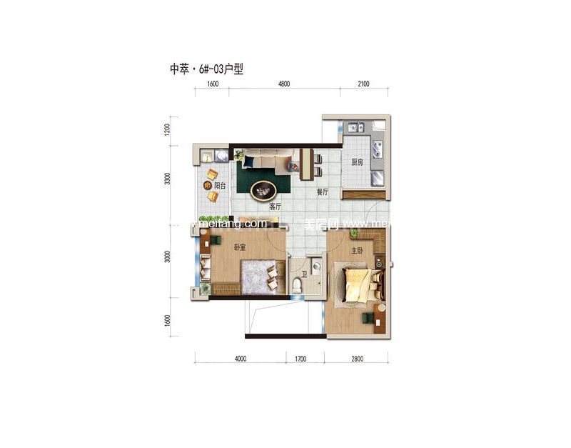 一期6栋03户型 2室1厅1厨1卫 64㎡