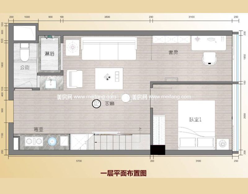 smart公馆一层 三房一厅一卫 59㎡