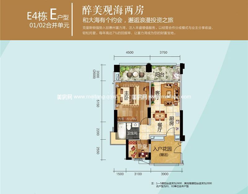 惠州富力湾E4#E户型 2房2厅1卫 97㎡