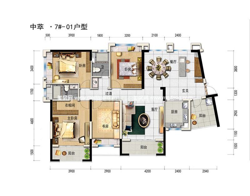 一期7栋H户型户型 4室2厅1厨2卫 142㎡