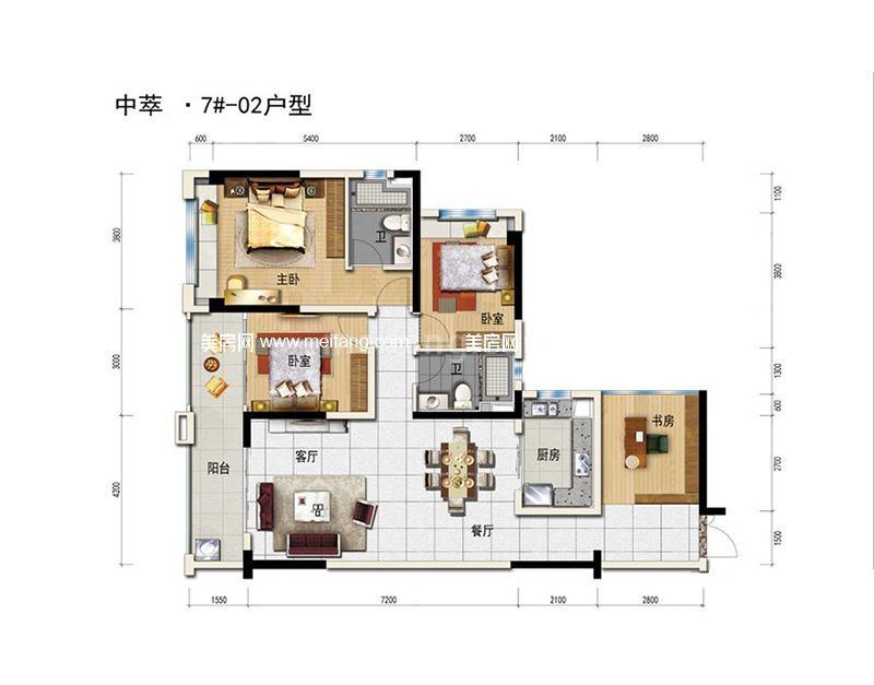 一期7栋02户型 4室2厅1厨2卫 116㎡