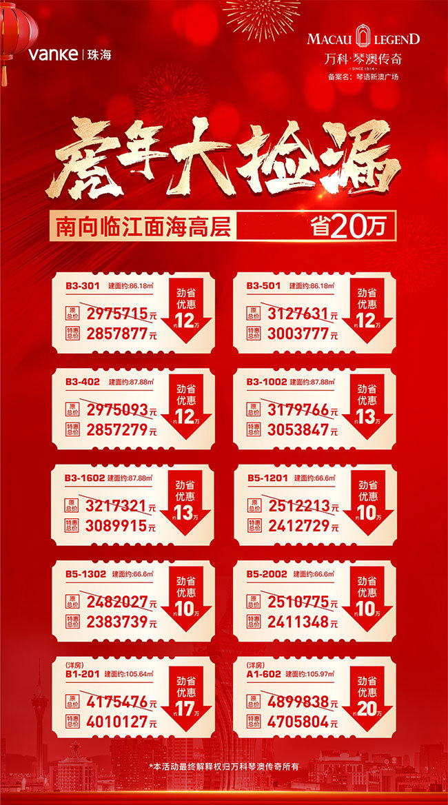 万科琴澳传奇优惠详情