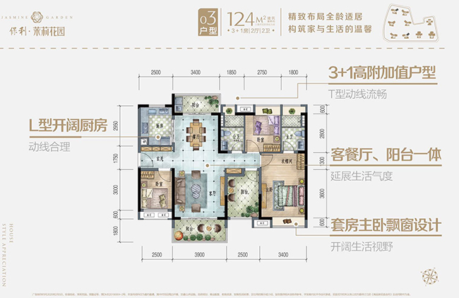 保利茉莉花园建筑面积124㎡户型图 保利茉莉花园建筑面积124㎡户型图