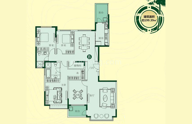 7栋B户型 4室2厅2卫1厨 建面199㎡
