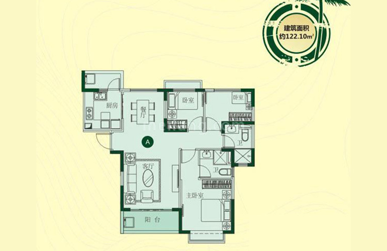 3栋A户型 3室2厅2卫1厨 建面122㎡