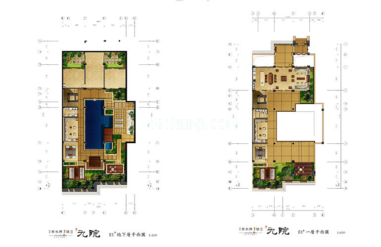 远东香水湾1号独栋 别墅E户型-4居3厅5卫1厨-建面241㎡-地下层与一层