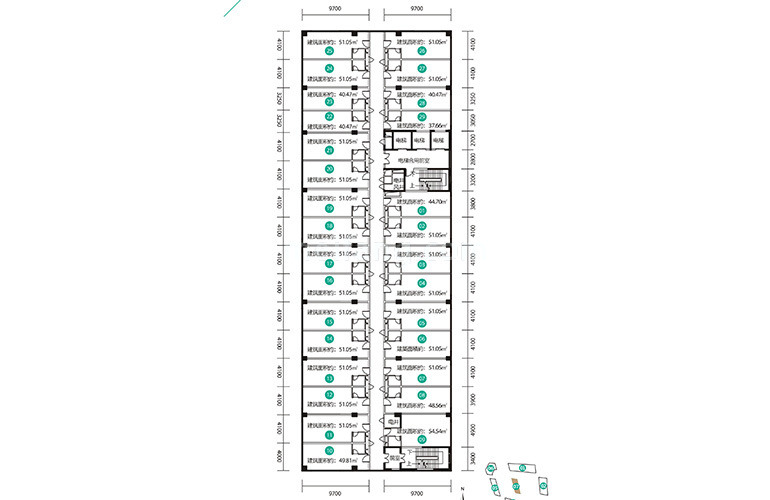 7号楼4-7层户型示意图 办公户型 建面37-54㎡