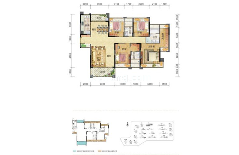 H2户型 4室2厅3卫 建面173㎡