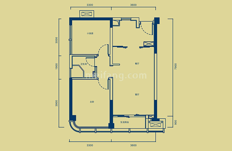 C户型 2室2厅1卫1厨 建面76㎡