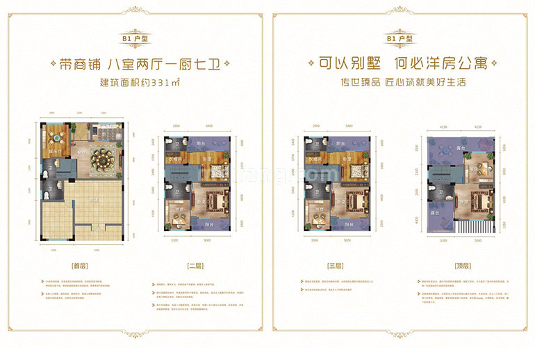 别墅B1户型 8室2厅1厨7卫 建面331㎡