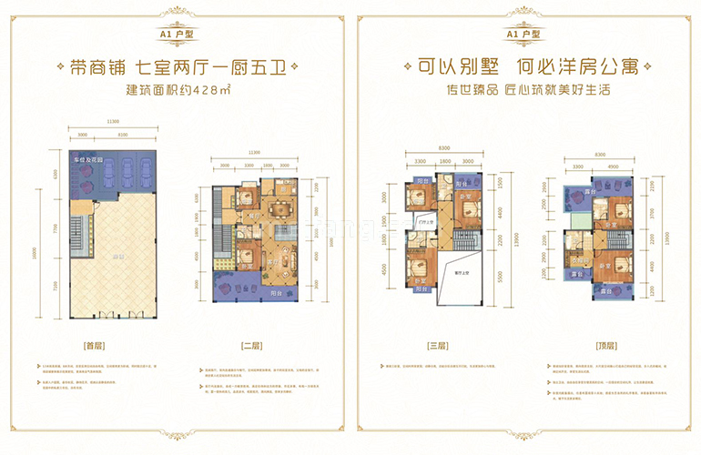 别墅A1户型 7室2厅1厨5卫 建面428㎡