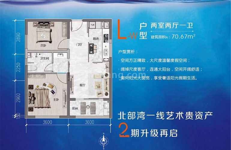 高层 L户型 2室2厅1卫 建面71㎡