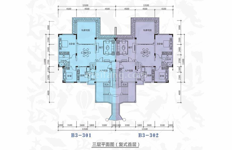 恒大棋子湾洋房B3户型 4室2厅1厨2卫 建面171㎡