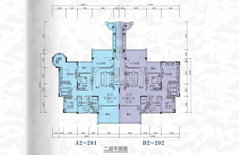 恒大棋子湾 洋房X2a-A2、B2户型 3室2厅1厨2卫 建面148㎡