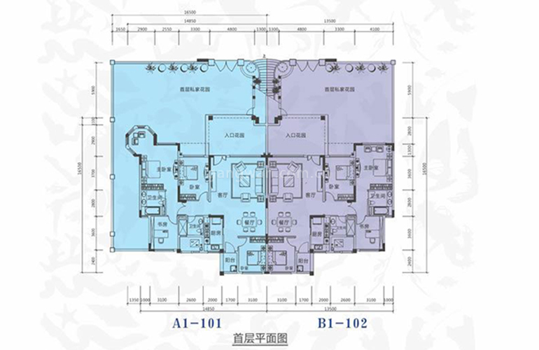 洋房X2a-A1、B1户型 4室2厅1厨2卫 建面170㎡