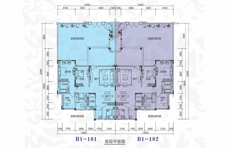 洋房X2-B1户型 4室2厅1厨2卫 建面163㎡