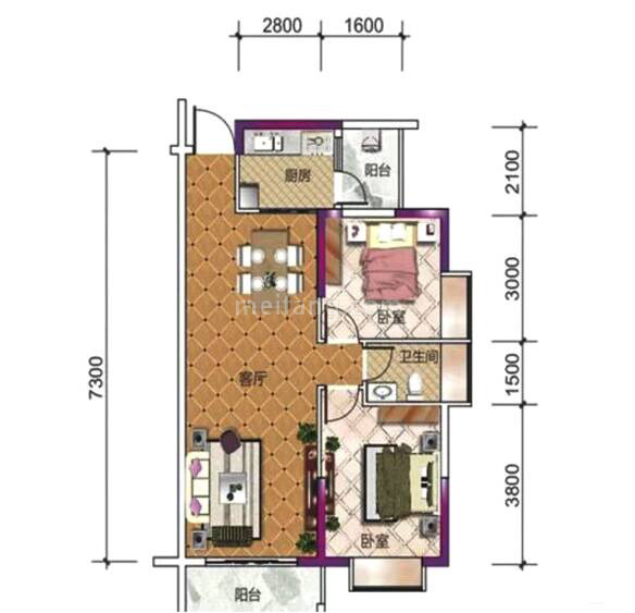 2室2厅1卫83平方