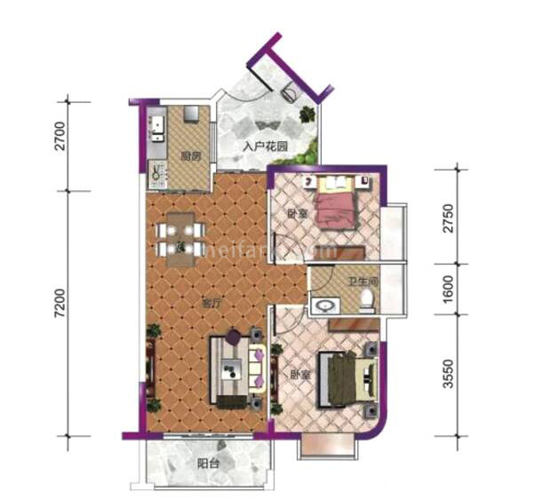 2室2厅1卫78m&sup2;