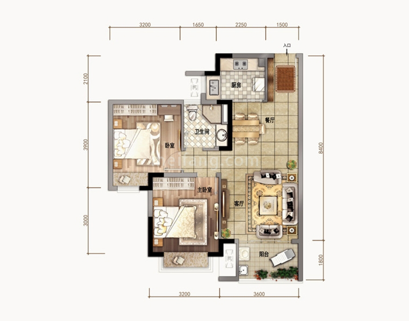 高层 A02户型 2室2厅1卫1厨 建面79㎡