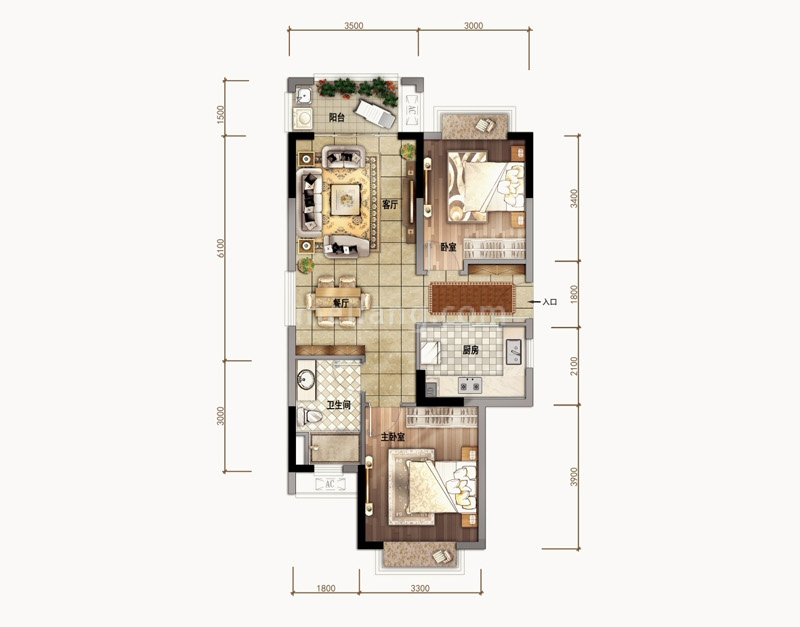 高层 A01户型 2室2厅1卫1厨 建面83㎡