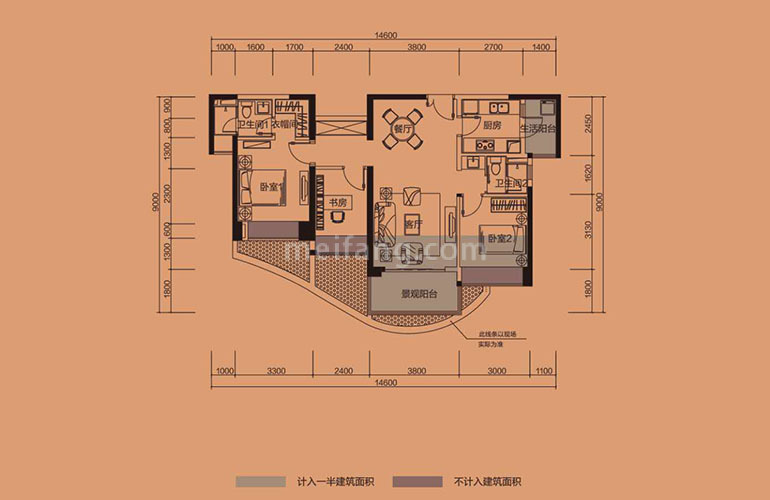 G户型 3房2厅2卫1厨+双阳台 建面101-106㎡