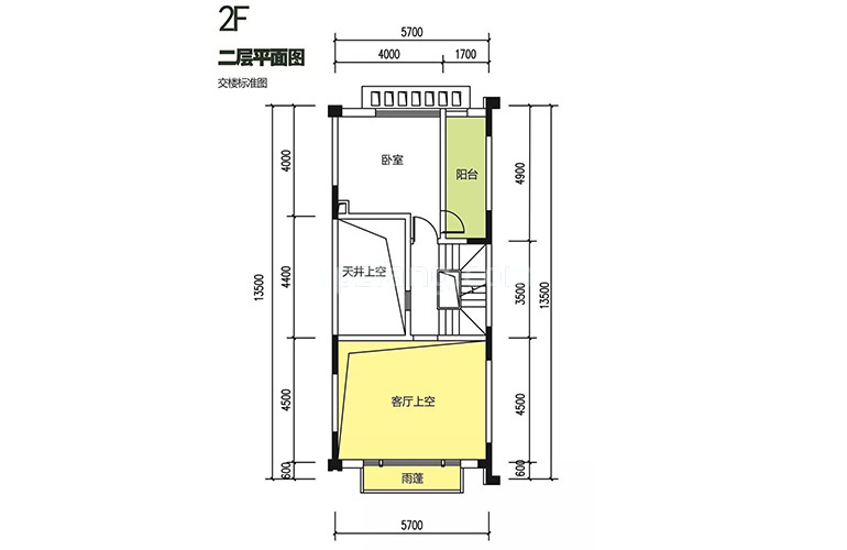 金地格林泊乐三期 联排中段别墅 二层平面图 建面175㎡
