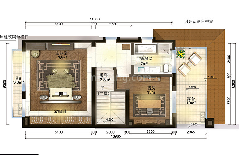 观澜湖澜墅联排 边户型上层 6室2厅4卫1厨 建面1358-192㎡