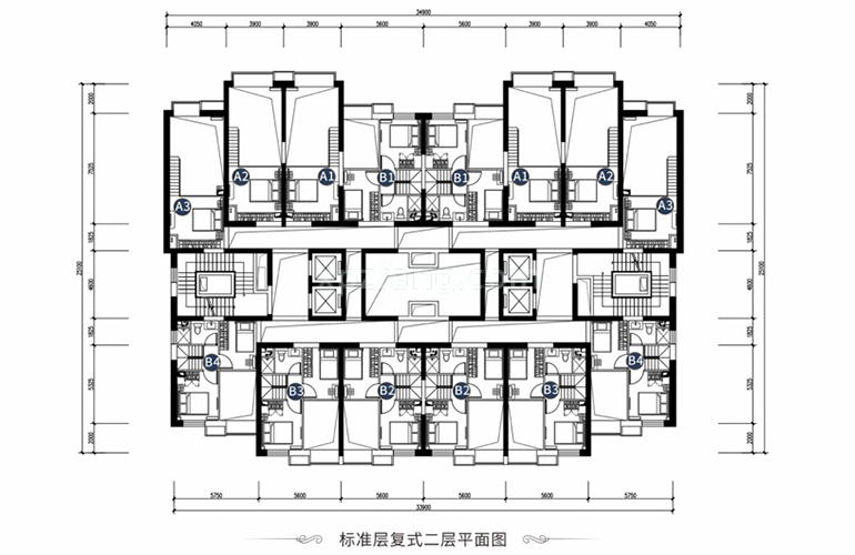 恒大养生谷 LOFT公寓标准层二层平面图 一居二居平面图 建面52-60㎡