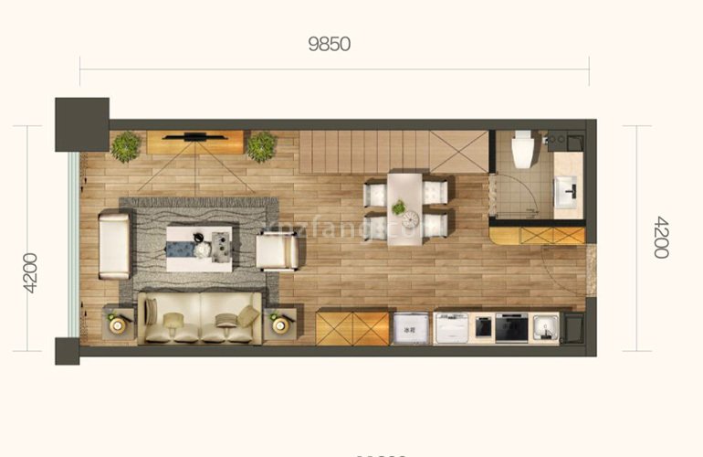 瑞鼎城 公寓BL-1户型一层 1室2厅2卫1厨 建面57.2㎡