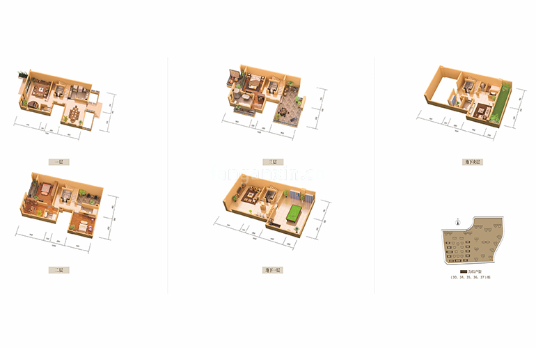 联排 5房2厅4卫1厨 建面277㎡（不含地下室）