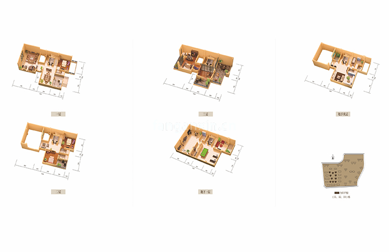 双拼 5房3厅4卫1厨 建面285㎡（不含地下室）