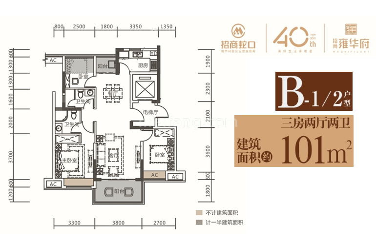 B-1/2户型 3房2厅2卫 建面101㎡