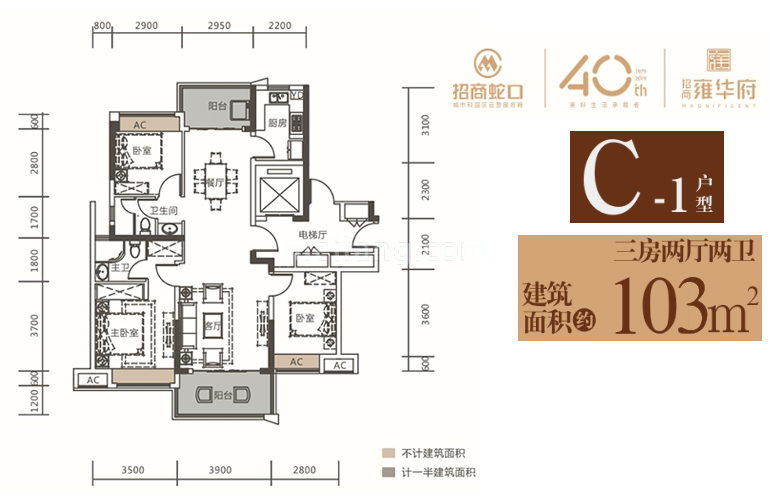 C-1户型 3房2厅2卫 建面103㎡