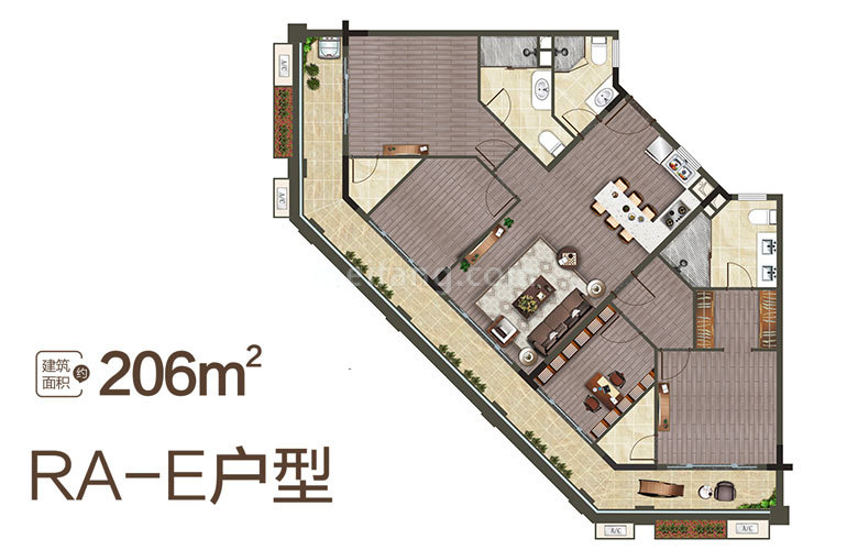 中海神州半岛RA-E户型 建面206㎡