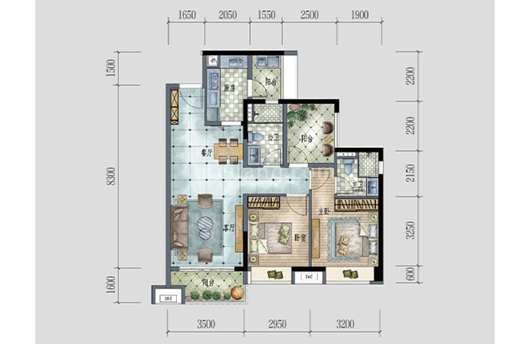 高层 02户型 3室2厅1卫1厨 建面98㎡