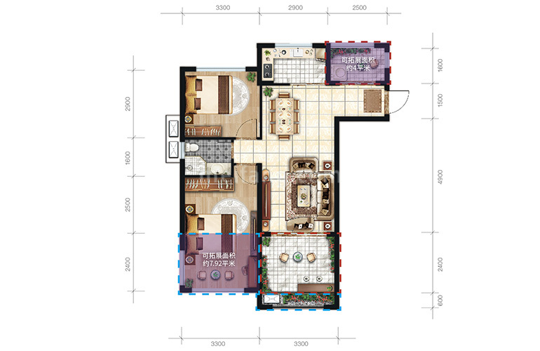 B户型 2室2厅1卫1厨 建面78.7㎡