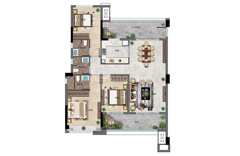 洋房 3房2厅3卫 建面128㎡