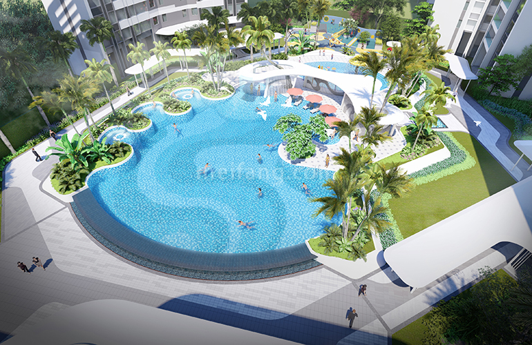 方圆月岛首府泳池和园林效果图